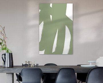 Modern abstract minimalist shapes and lines in green on white VII by Dina Dankers