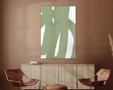 Moderne abstracte minimalistische vormen en lijnen in groen op wit VII van Dina Dankers