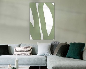 Moderne abstracte minimalistische vormen en lijnen in groen op wit VIII van Dina Dankers
