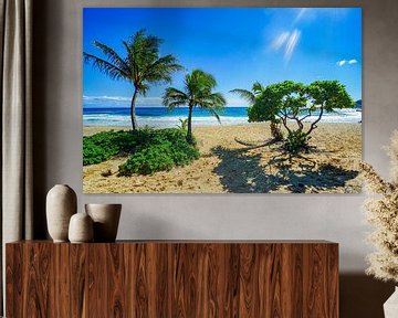 Strand met palmbomen in Hawaï van Barbara Riedel