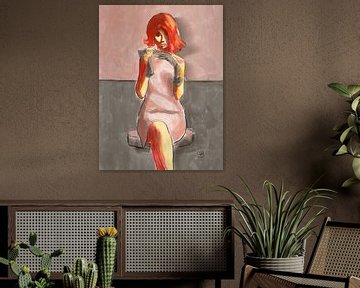 Elegante vrouw schilderij. Vrouwen met rode haren. van Hella Maas