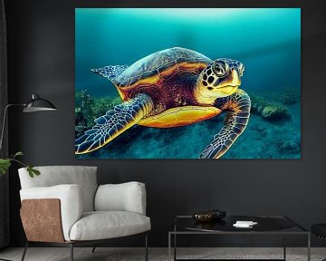 Portrait of a Turtle in the Sea Illustration by Animaflora PicsStock