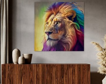 Portrait of a Lion with Colourful Hair Illustration by Animaflora PicsStock