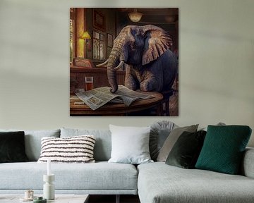 Elephant in a bar reading a newspaper Illustration by Animaflora PicsStock