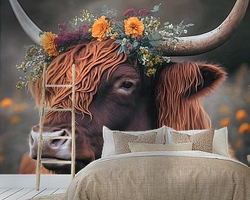 Highland Cow With Flowers von Treechild