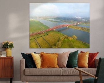 Hanzeboog train bridge over the river IJssel from above by Sjoerd van der Wal Photography