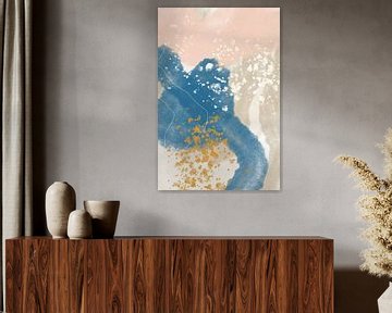 Festa uno. Modern abstract  in pink,  beige, white, blue and gold by Dina Dankers