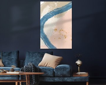 Festa quattro. Modern abstract  in pink,  beige, white, blue and gold by Dina Dankers