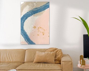 Festa quattro. Modern abstract in roze, beige, wit, blauw en goud van Dina Dankers