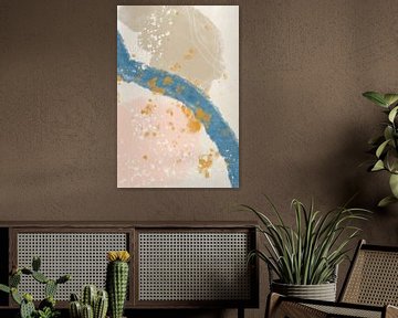 Festa sei. Modern abstract in roze, beige, wit, blauw en goud van Dina Dankers