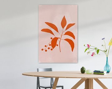 Moderne botanische Kunst. Pflanze mit Beeren in Terrakotta auf rosa von Dina Dankers