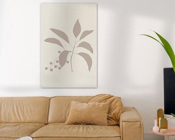 Moderne botanische kunst. Plant met bessen in beige op wit van Dina Dankers