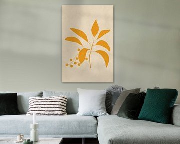 Moderne botanische kunst. Plant met bessen in goudgeel op beige van Dina Dankers