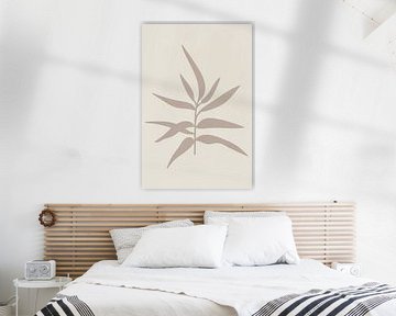 Moderne botanische kunst. Twijg in beige op wit van Dina Dankers