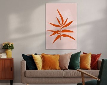 Modern botanical art. Twig in terracotta on pink by Dina Dankers