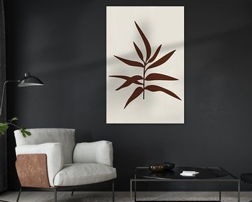 Modern botanical art. Twig in brown on white by Dina Dankers