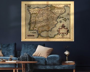 Antique Map of Spain, by Abraham Ortelius, circa 1570 by Dreamy Faces