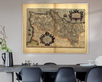 Antieke kaart van Portugal, door Abraham Ortelius, circa 1570 van Dreamy Faces