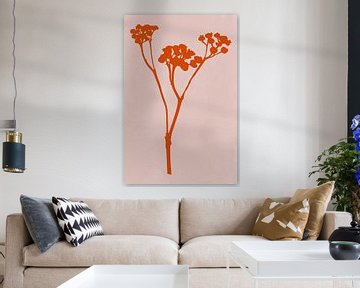 Moderne botanische kunst. Bloem in terracotta op roze van Dina Dankers