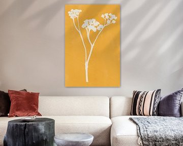 Modern botanical art. Flower in white on yellow by Dina Dankers