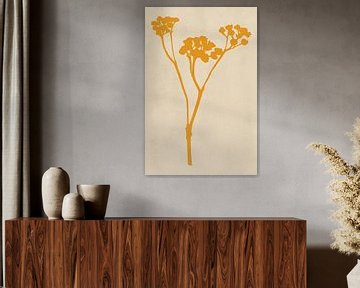 Moderne botanische kunst. Bloem in geel op beige van Dina Dankers