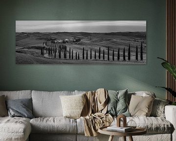 Paysage en Toscane en Italie en noir et blanc. sur Manfred Voss, Schwarz-weiss Fotografie