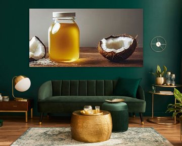Kokosolie en kokosnoot, illustratie van Animaflora PicsStock