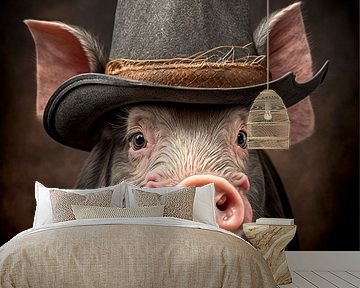 Stoer varken met een hoed van Carla van Zomeren