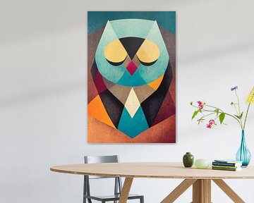 A sleeping owl, abstract in geometric shapes