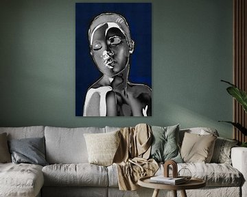 Close your eyes - abstract zwart wit portret van een vrouw - mixed media