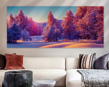 Het Landschap van de winter met Kleurrijke Bomen en Sneeuw Illustratie van Animaflora PicsStock