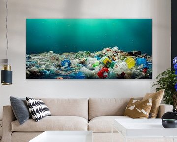 Plastic afval in de oceaan, illustratie van Animaflora PicsStock