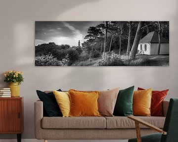 Landscape with lighthouse and forest on Hiddensee. Black and white by Manfred Voss, Schwarz-weiss Fotografie