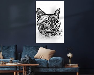 Portrait noir et blanc d'un chat oriental sur Maud De Vries