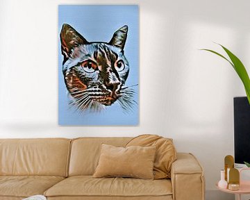 Portret van een oosterse kat met blauwe achtergrond van Maud De Vries