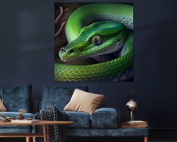 Portrait of a Green Mamba Snake Illustration by Animaflora PicsStock