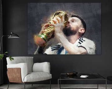 Lionel Messi Champion du monde (peinture à l'huile)