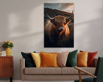 Highland Cow With Big Horns by treechild .
