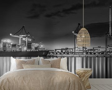 Port of Hamburg with container terminal in black and white. by Manfred Voss, Black-White Photography