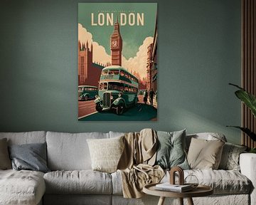 Londen, Vintage affiche van de Big Ben en Parliament van Roger VDB