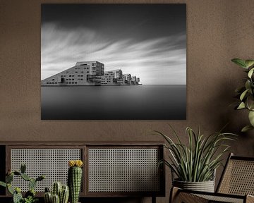 Zwart-wit foto van De Sfinxen aan het Gooimeer van Phillipson Photography
