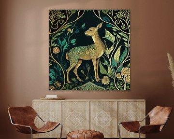 Illustration d'un cerf dans une forêt sur Vlindertuin Art