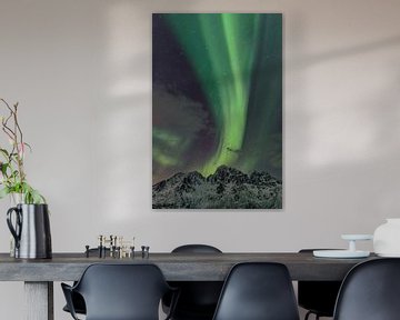 Nordlicht, Aurora Borealis über den Lofoten Inseln in Norwegen von Sjoerd van der Wal
