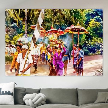 Procession de cérémonie avec offrandes Bali