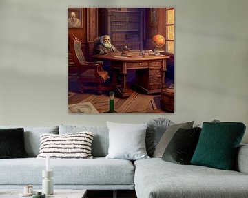 alter Mann im Büro am Schreibtisch Gemälde Illustration von Animaflora PicsStock