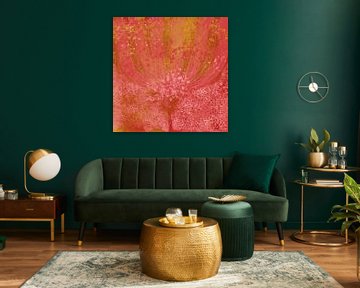 Abstract flower. Modern botanical in red, pink, gold and white by Dina Dankers