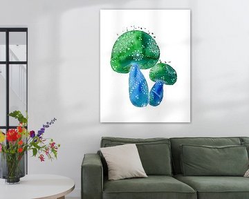 Blue Green Primitive Mushrooms by Sebastian Grafmann