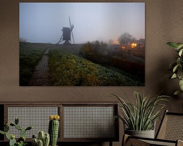 Brouillard dense Heemtuin Heusden avec Moulin sur Zwoele Plaatjes