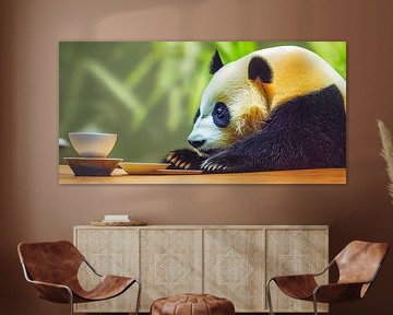 Panda isst Bambus auf dem Tisch Illustration von Animaflora PicsStock