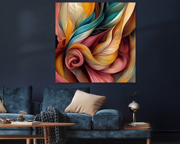 "Dansen met kleur", abstract botanisch schilderij van Studio Allee